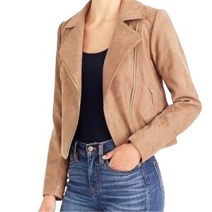 J Crew Mercantile Women's  Tan Faux-suede moto jacket XL